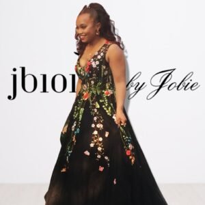 Custom Black Sheer Prom Ball Gown with Floral Appliqués