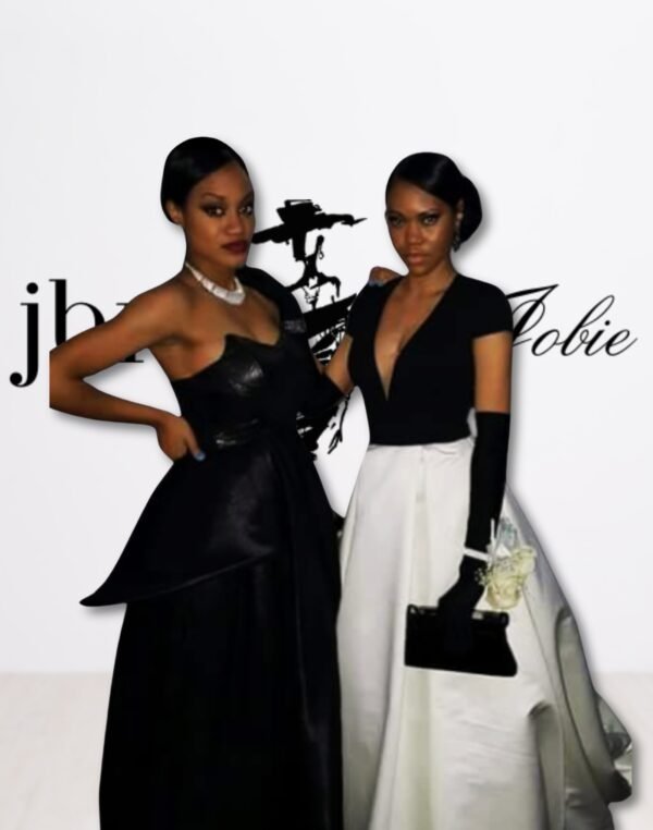Custom Black Prom Gown with Pointed Leather Sweetheart Neckline